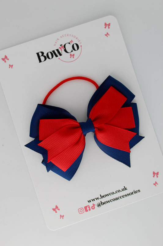 Red and Navy Blue - Double Tail Bow - Elastic