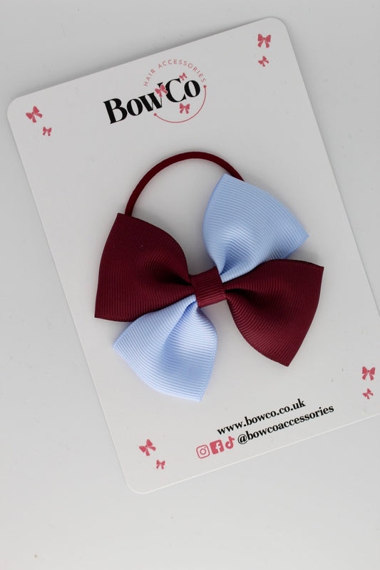 Burgundy and Bluebell - Twist Bow - Elastic