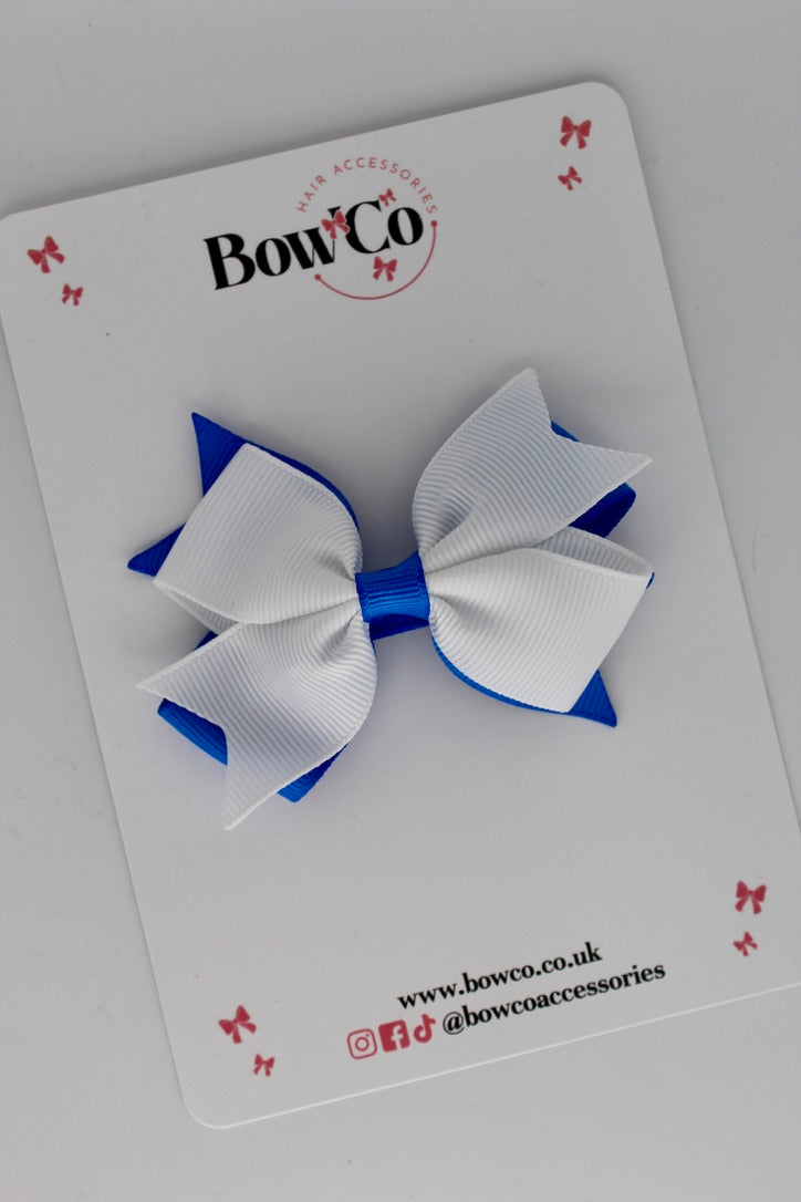 Royal Blue and White - Layer Tail Bow - Clip