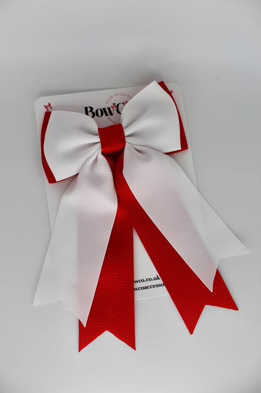 Classic Tail Bow - Clip - Red and White