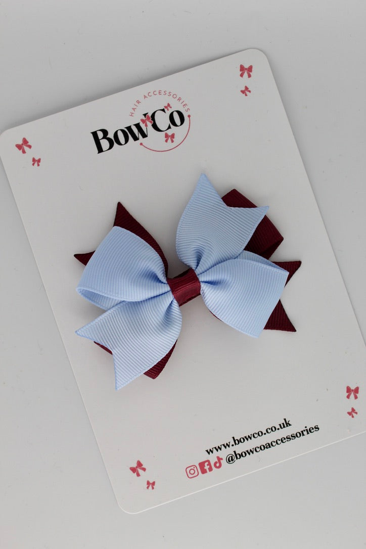 Burgundy and Bluebell - Layer Tail Bow - Clip