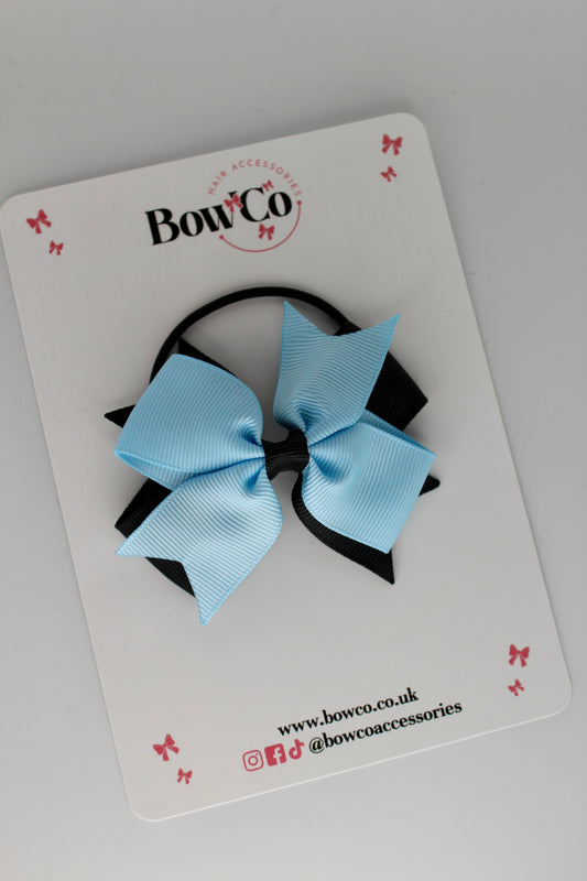 3 Inch Layer Tail Bow - Elastic Bobble - Black and Blue Topaz