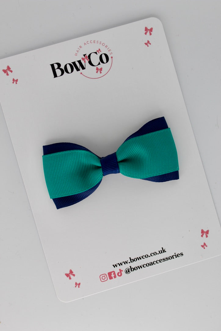 Jade Green and Navy - Tuxedo Bow - Clip