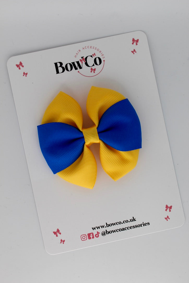 Royal Blue and Yellow Gold - Round Tuxedo Bow - Clip