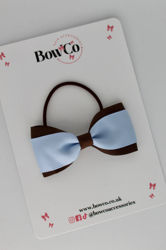 Tuxedo Bow - Elastic - Bluebell and Brown