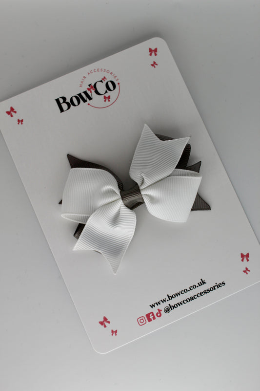 Metal Grey and White - Layer Tail Bow - Clip