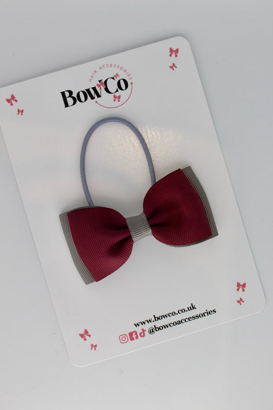 Burgundy and Metal Grey - Double Lapel Bow - Elastic