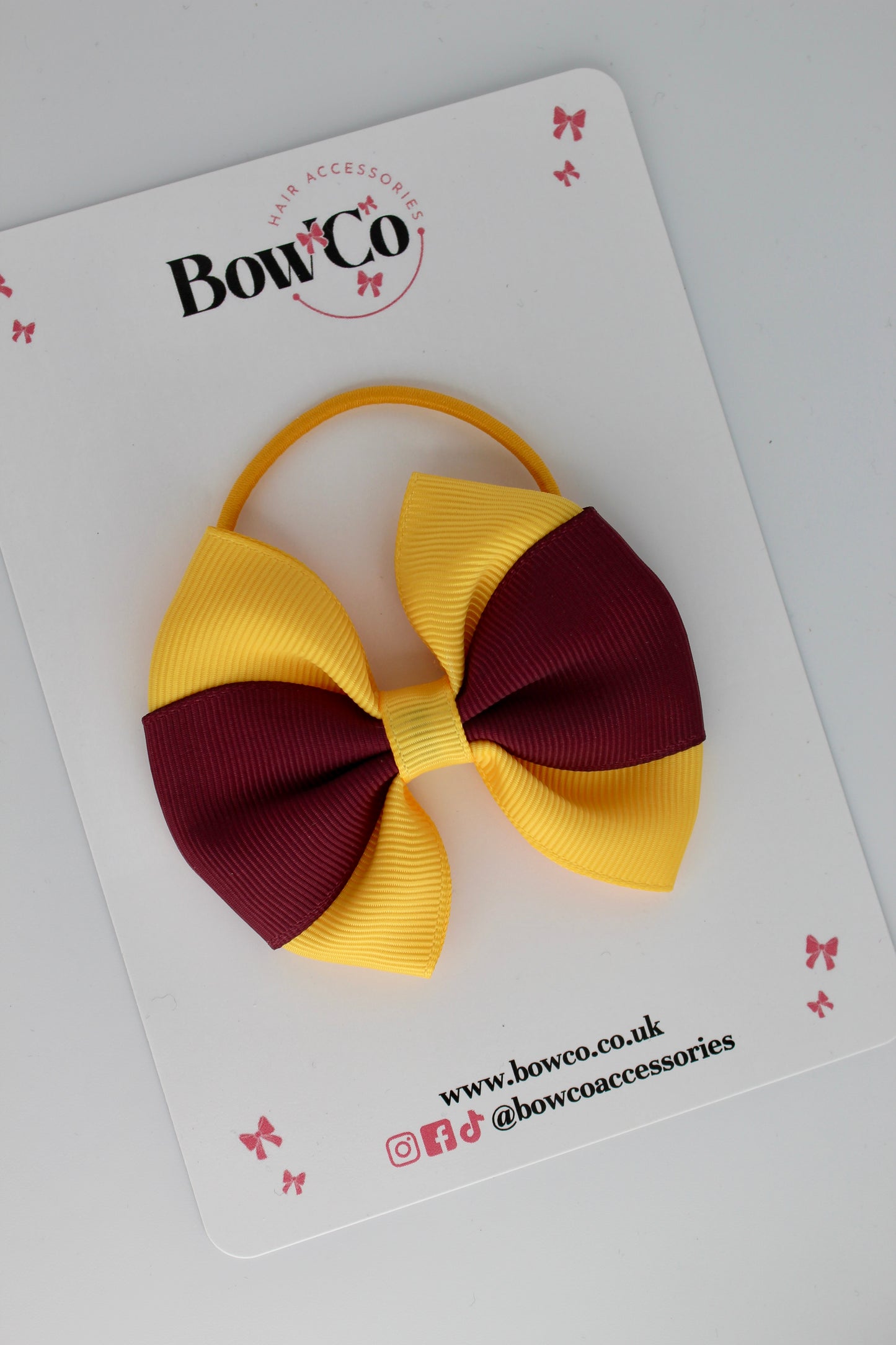 Burgundy and Yellow Gold - Round Tuxedo Bow - Elastic