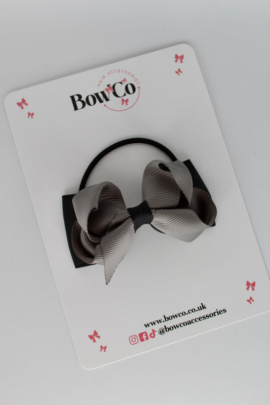 3 Inch Ruffle Bow - Elastic - Black and Metal Grey