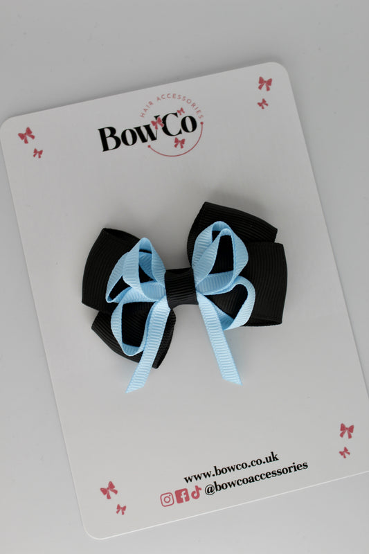 2.5 Inch Double Bow Clip - Black and Blue Topaz