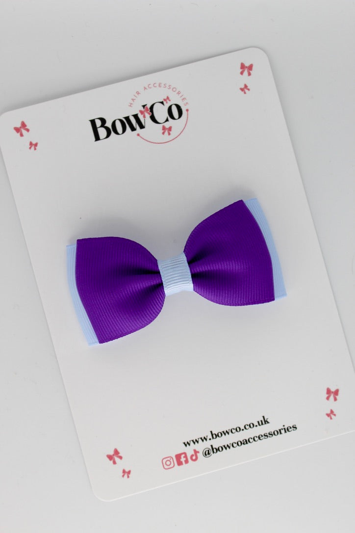 Double Lapel Bow - Clip - Purple and Bluebell