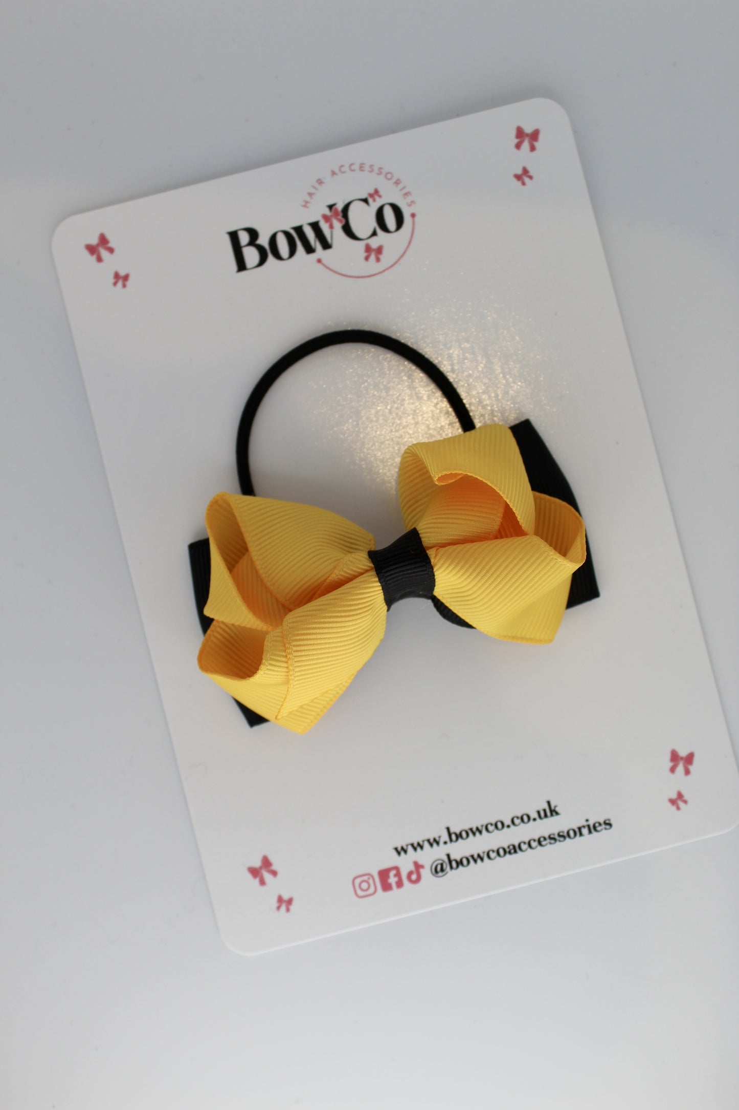 3 Inch Ruffle Bow -Elastic - Black and Yellow Gold