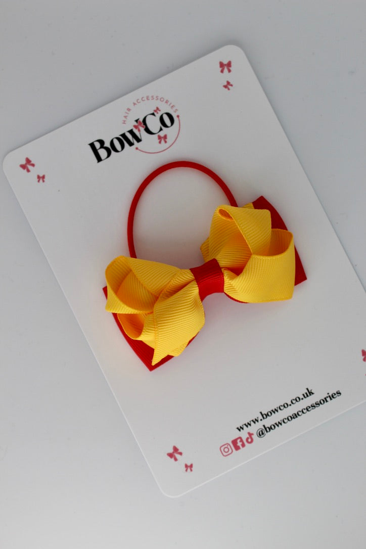 Red and Yellow Gold - Ruffle Bow - Elastic