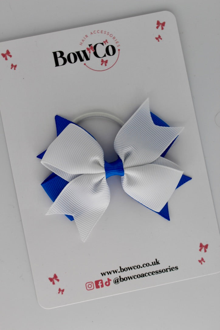 Royal Blue and White - Layer Tail Bow - Elastic