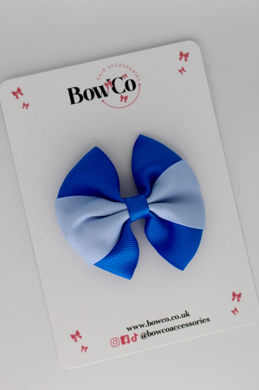 Royal Blue and Bluebell - Round Tuxedo Bow - Clip