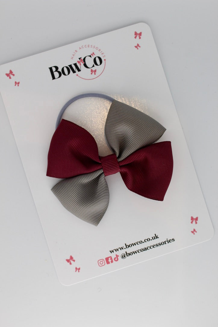 Burgundy and Metal Grey - Twist Bow - Elastic