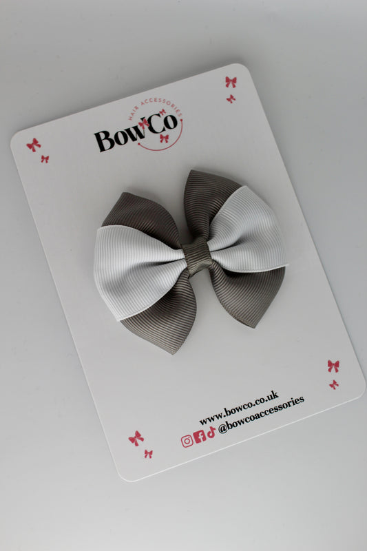 Metal Grey and White - Round Tuxedo Bow - Clip