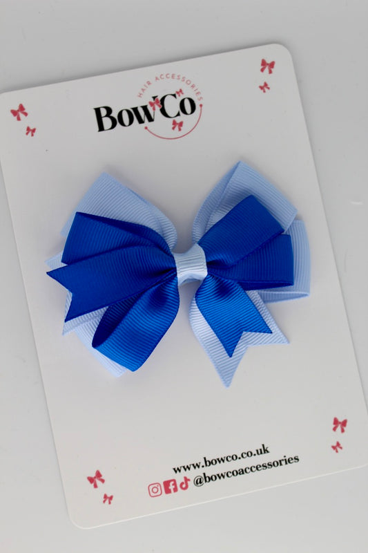 Royal Blue and Bluebell - Double Tail Bow - Clip