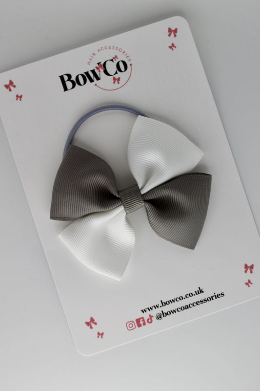 Metal Grey and White - Twist Bow - Elastic