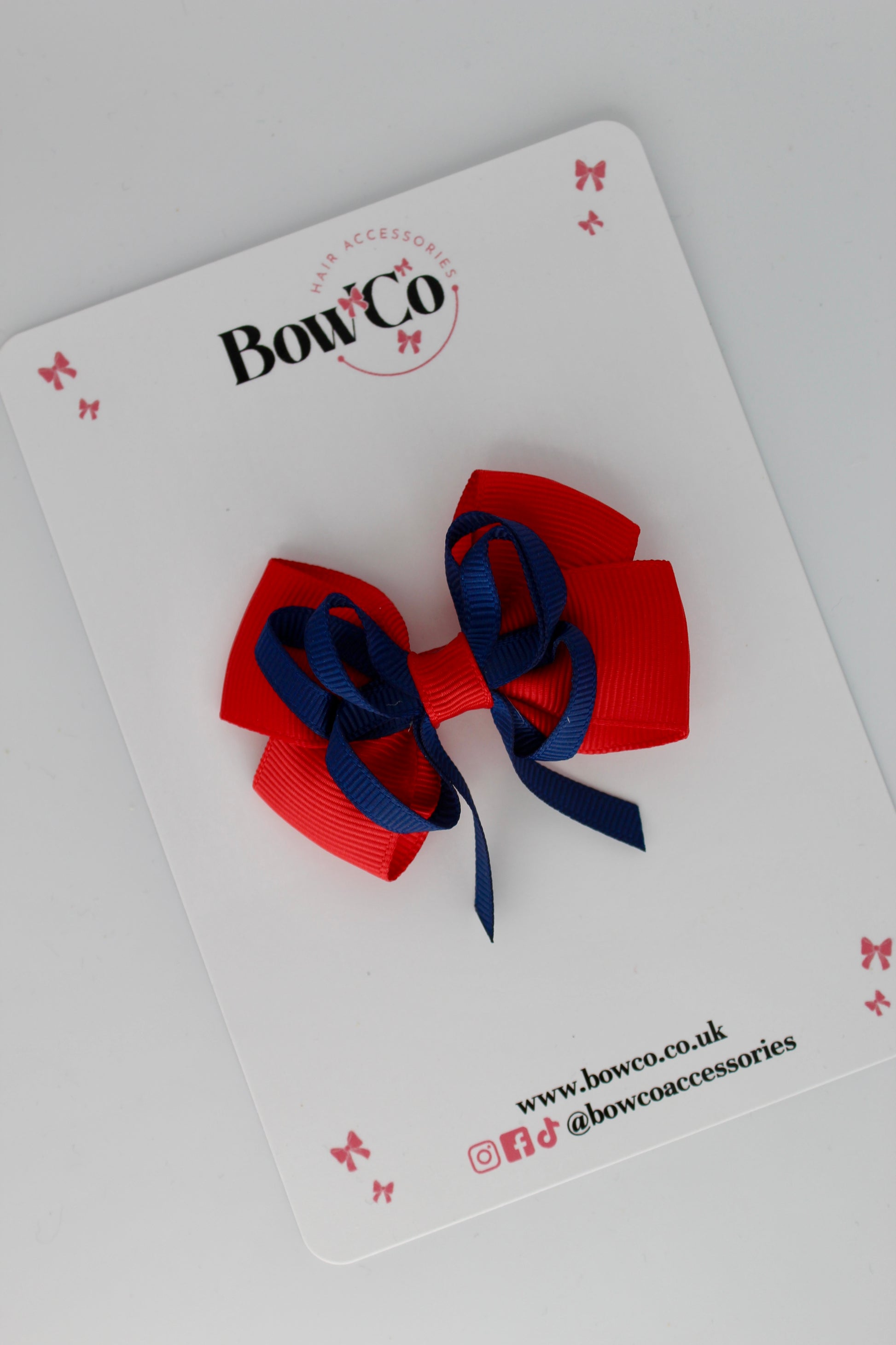 Red and Navy Blue - Double Bow - Elastic