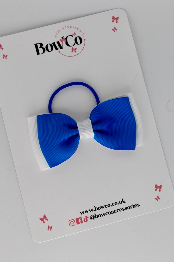 Royal Blue and White - Double Lapel Bow - Elastic