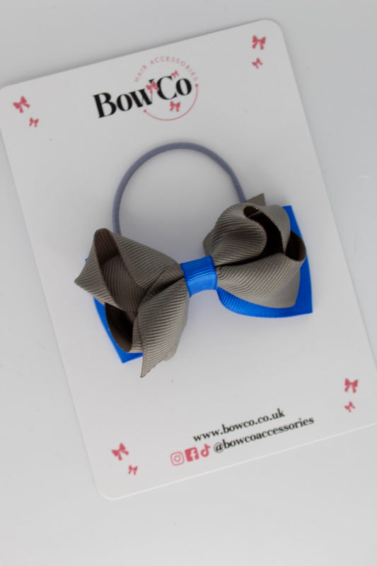 Royal Blue and Metal Grey - Ruffle Bow - Elastic