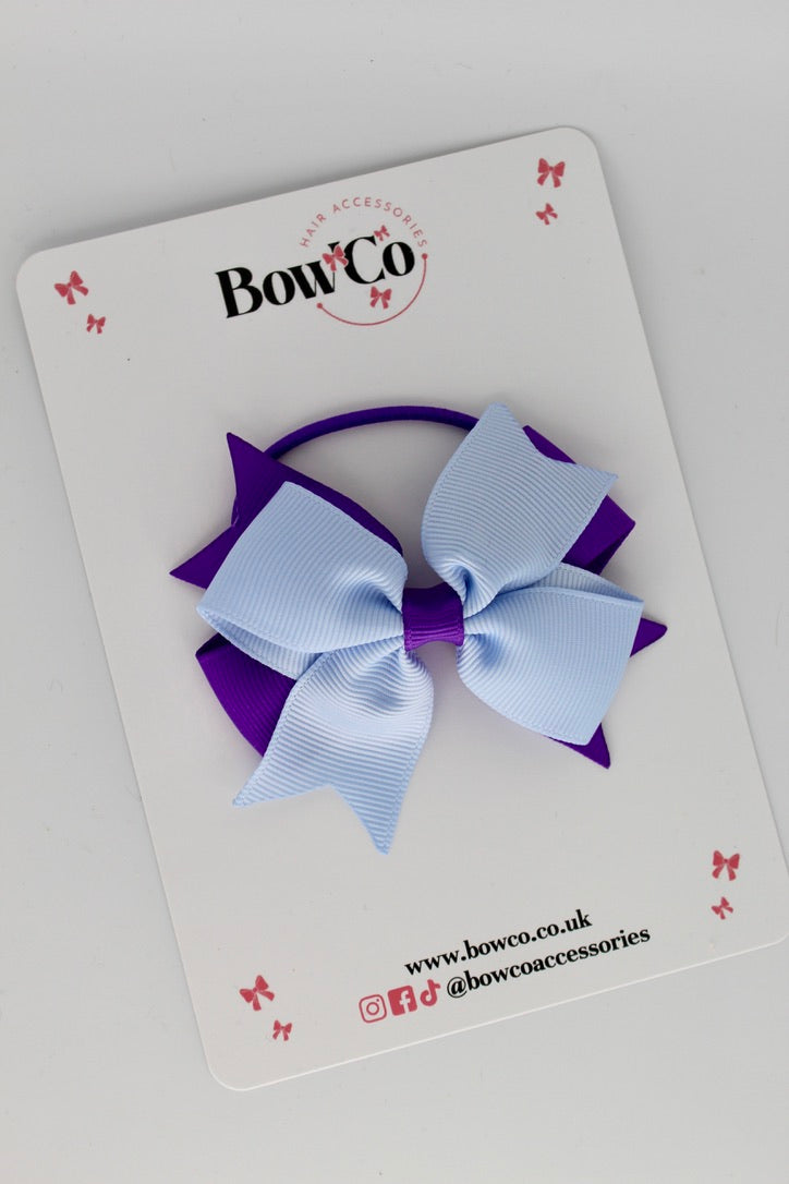 3 Inch Layer Tail Bow - Elastic - Purple and Bluebell