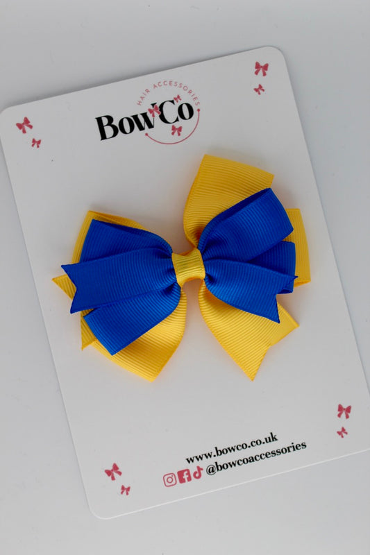 Royal Blue and Yellow Gold - Double Tail Bow - Clip