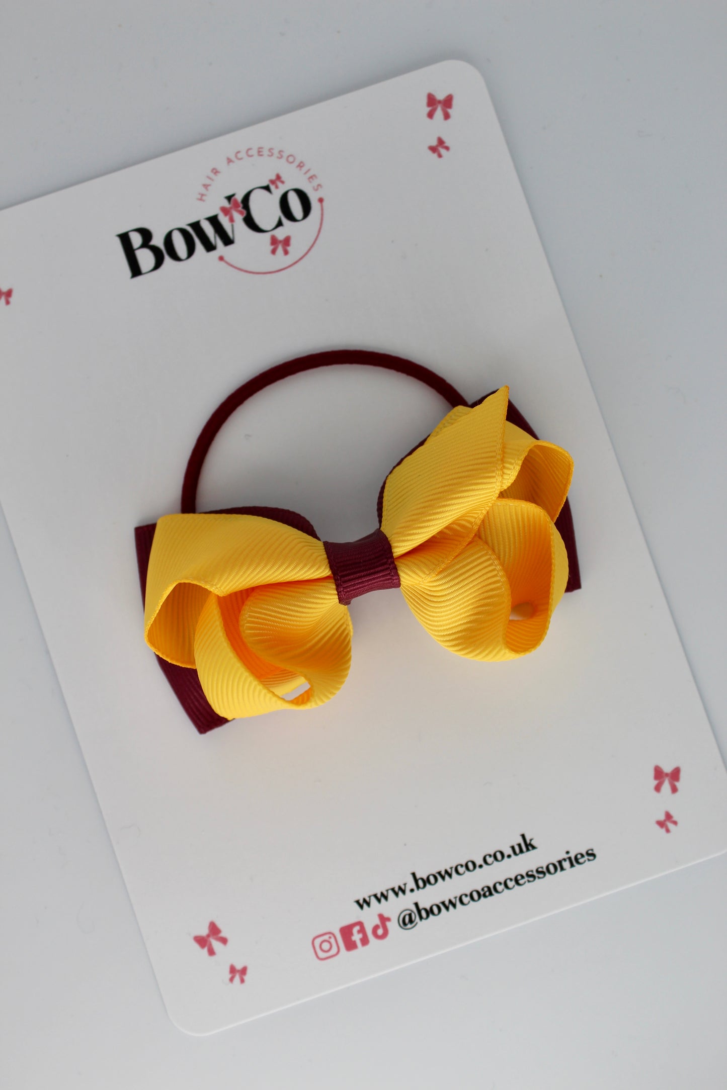 Burgundy and Yellow Gold - Ruffle Bow - Elastic