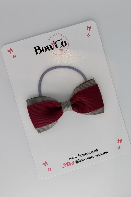 Burgundy and Metal Grey - Tuxedo Bow - Elastic