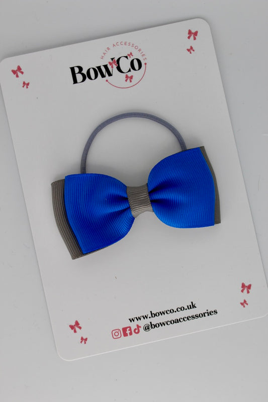 Royal Blue and Metal Grey - Double Lapel Bow - Elastic