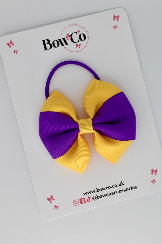 Purple and Yellow Gold - Round Tuxedo Bow - Elastic