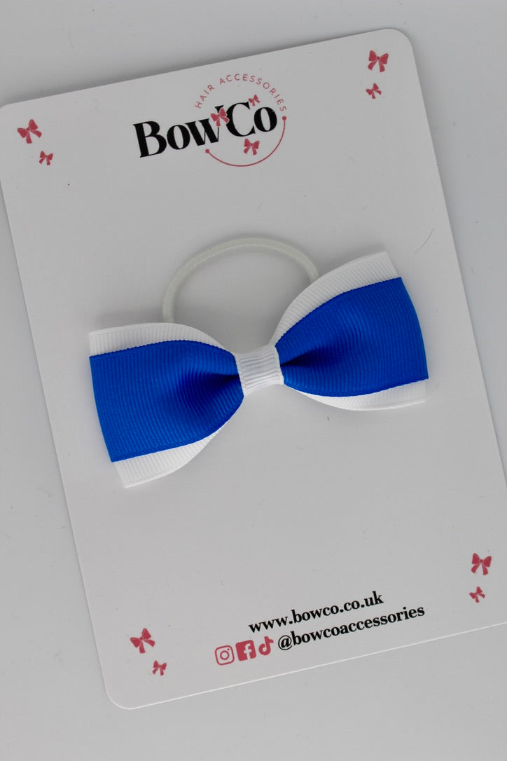 Royal Blue and White - Tuxedo Bow - Elastic