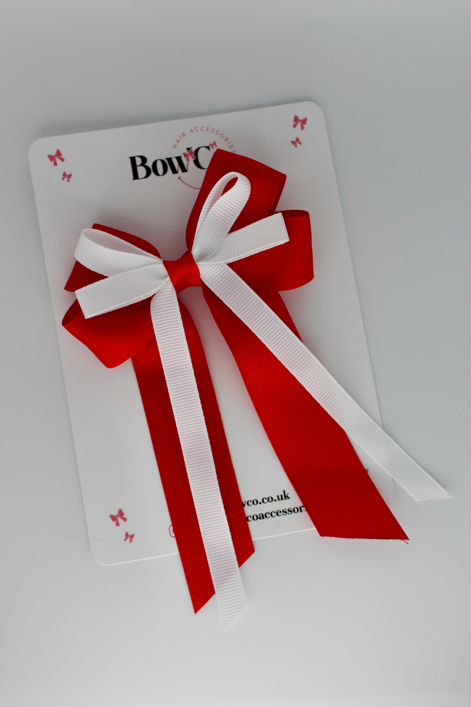 PonyTail Loop Bow Clip - Red and White