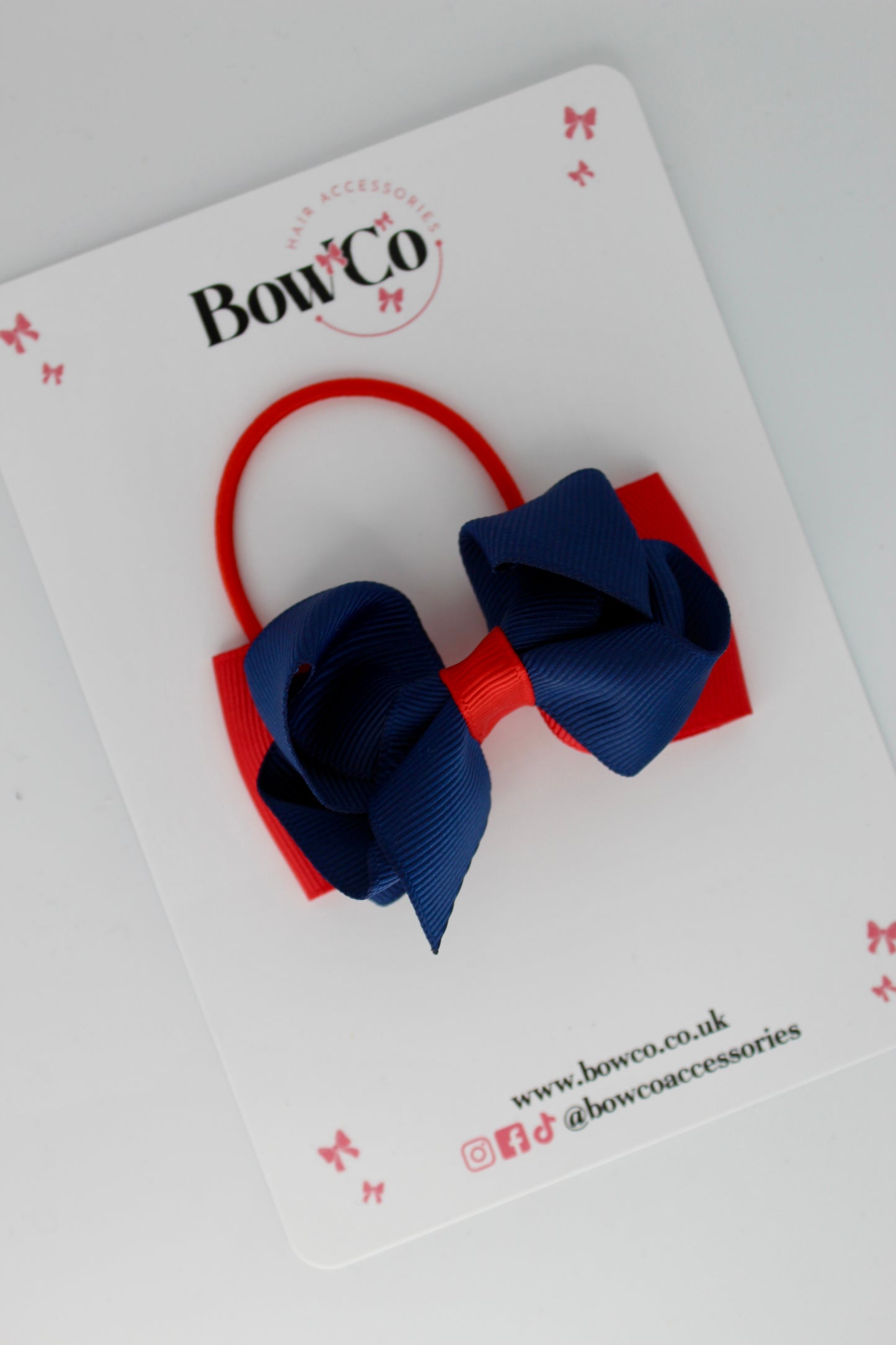 Red and Navy Blue - Ruffle Bow - Elastic