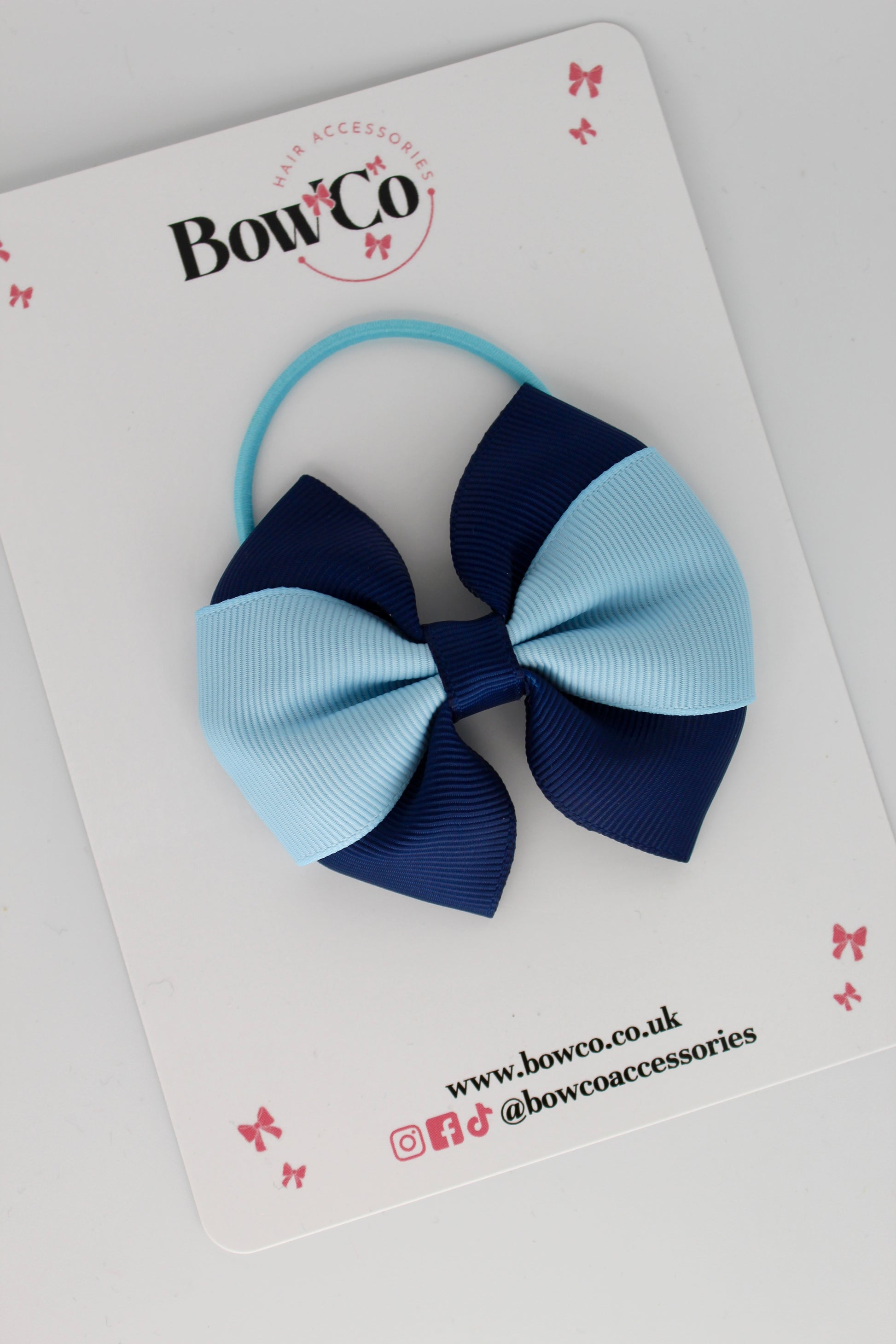 Navy and Blue Topaz - Round Tuxedo Bow - Elastic