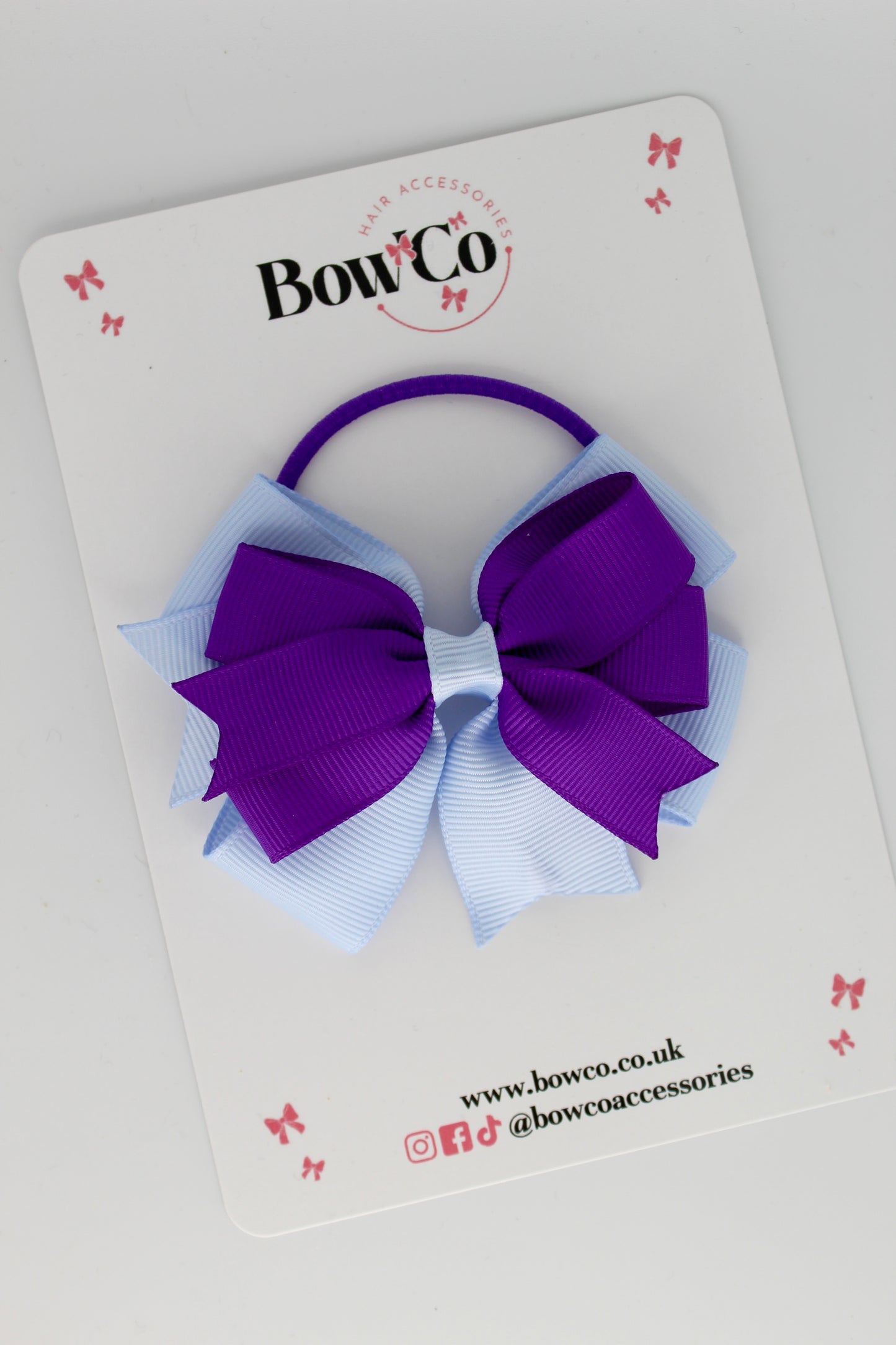 3 Inch Double Tail Bow - Elastic - Purple and Bluebell