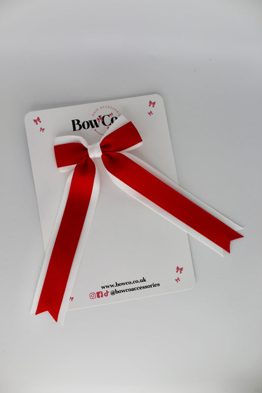 Tuxedo Tails Bow - Clip - Red and White