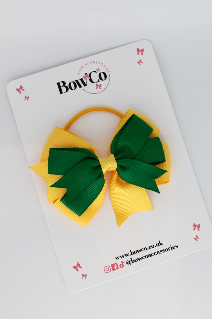 Double Tail Bow - Forest Green and Yellow Gold