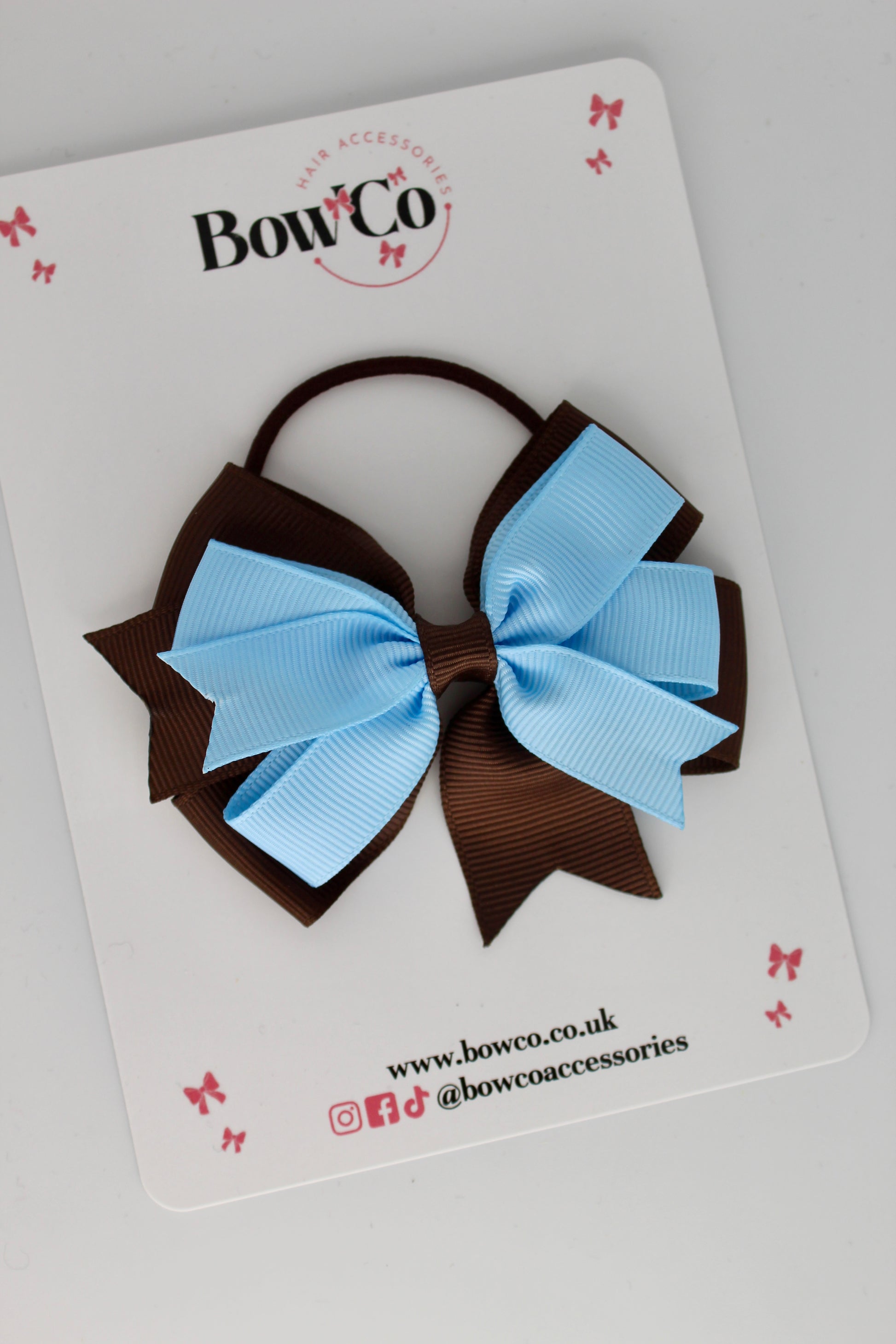 Double Tail Bow - Elastic - Blue Topaz and Brown