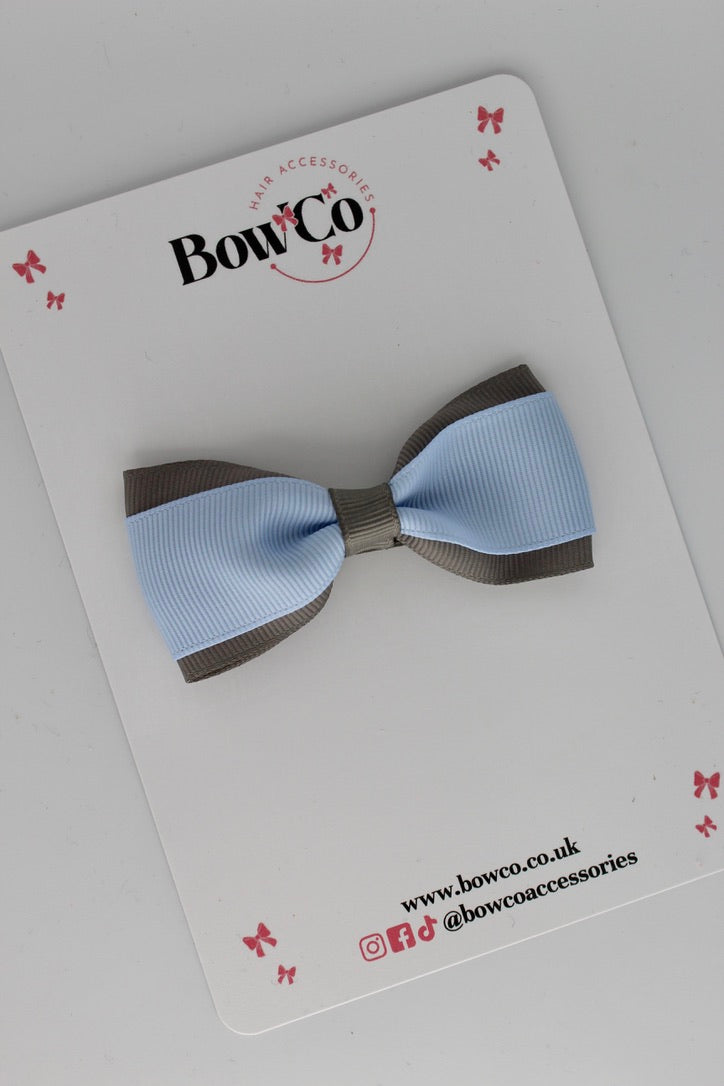 Tuxedo Bow - Clip - Bluebell and Metal Grey