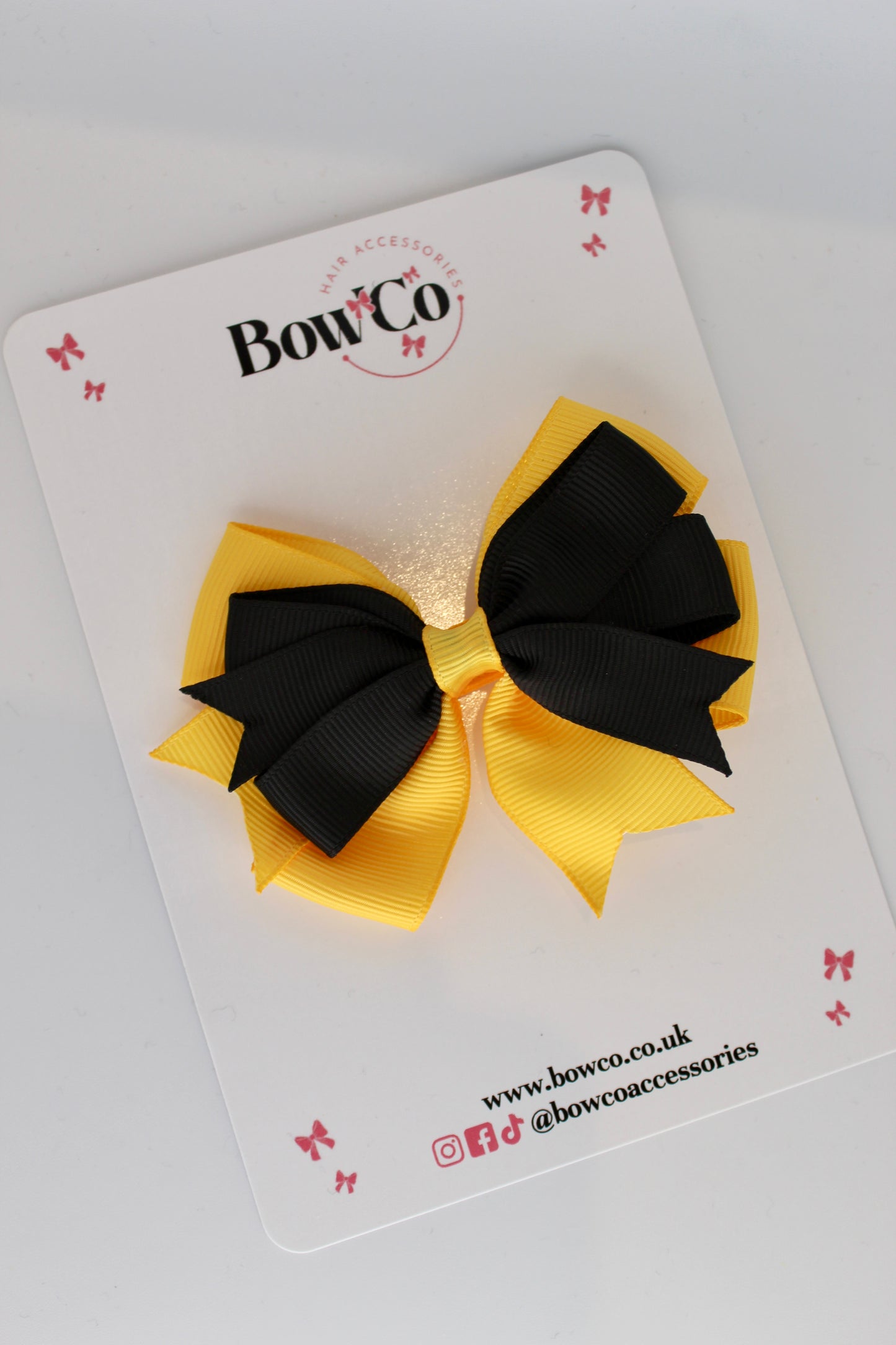 Double Tail Bow - Black and Yellow Gold - Elastic