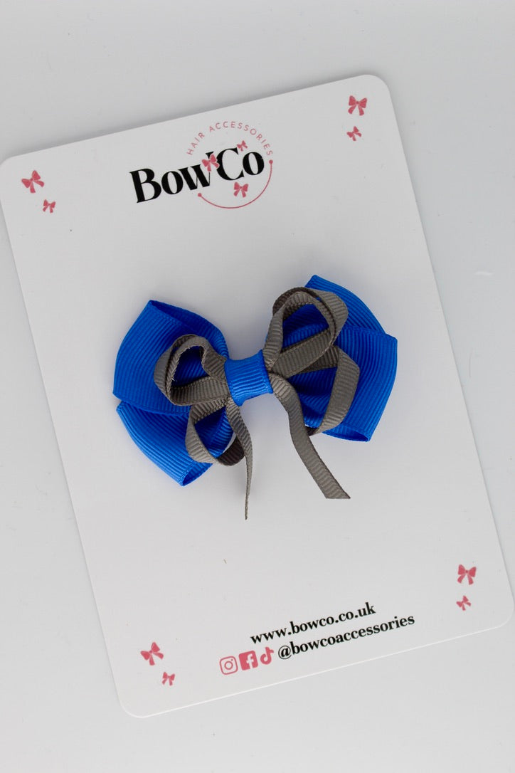 Royal Blue and Metal Grey - Double Bow - Clip