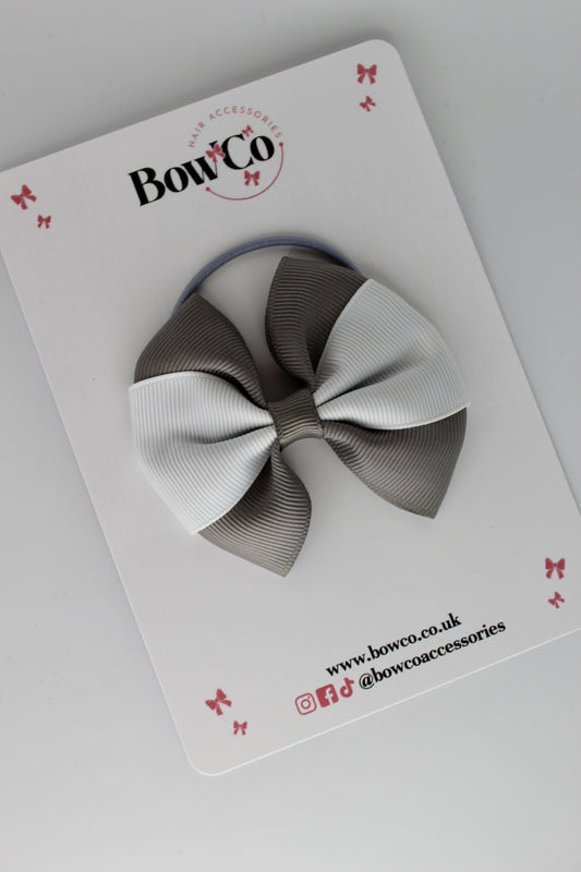 Metal Grey and White - Round Tuxedo Bow - Elastic