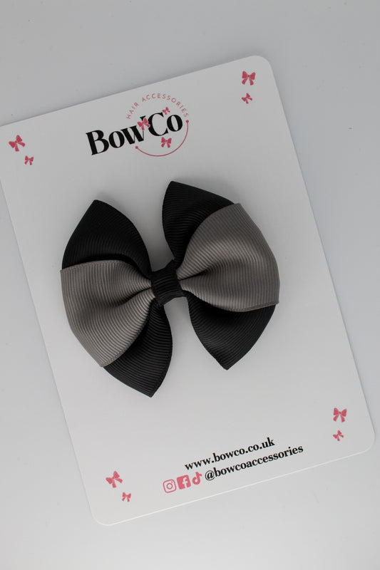 Black and Metal Grey Round Tuxedo Bow - Clip