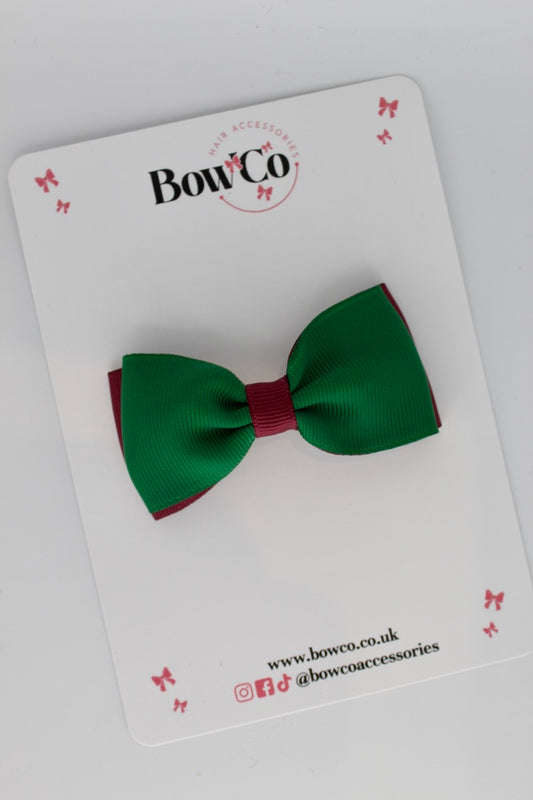 Forest Green and Burgundy - Double Lapel Bow - Clip