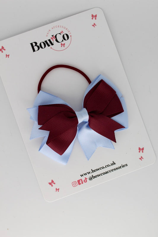 Double Tail Bow - Elastic - Burgundy and Bluebell