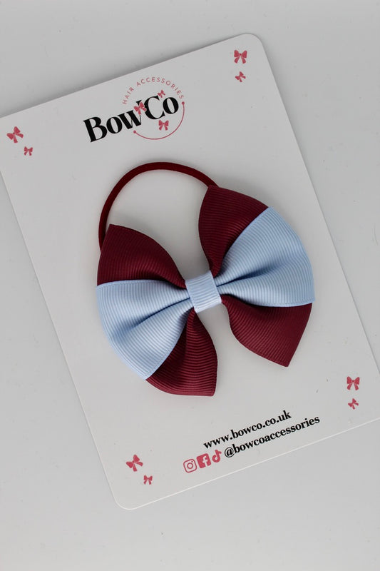 Burgundy and Bluebell - Round Tuxedo Bow Set - Elastic