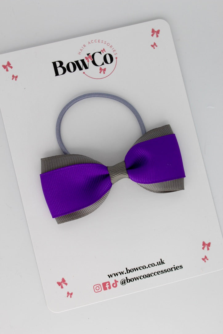 Purple and Grey - Tuxedo Bow - Elastic