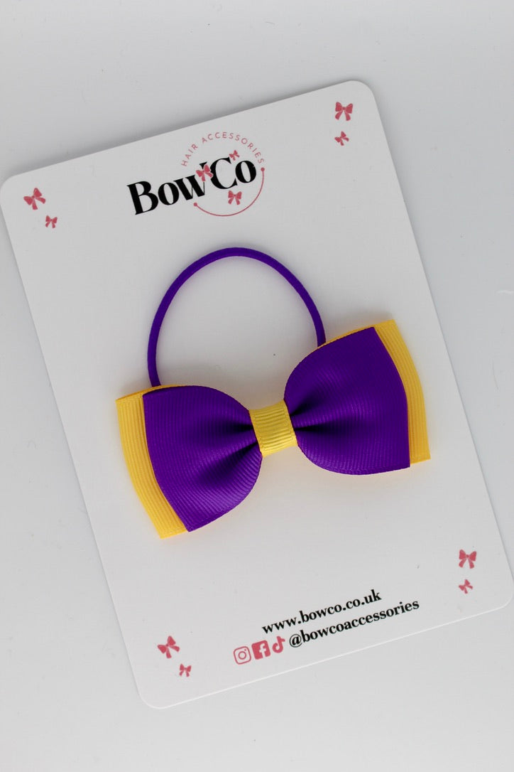 Double Lapel Bow - Elastic - Purple and Yellow Gold